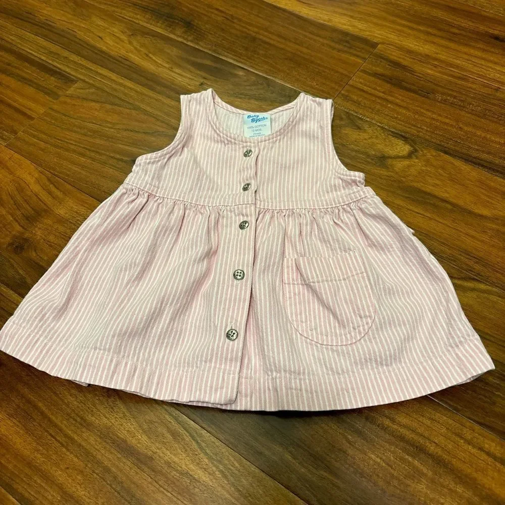 Osh Kosh B’Gosh vintage pink/white denim stripe sleeveless button down dress